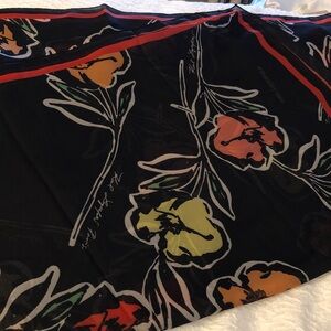 Karl Lagerfeld 100% Polyester Black Rectangular Scarf Bold Floral Print NWT